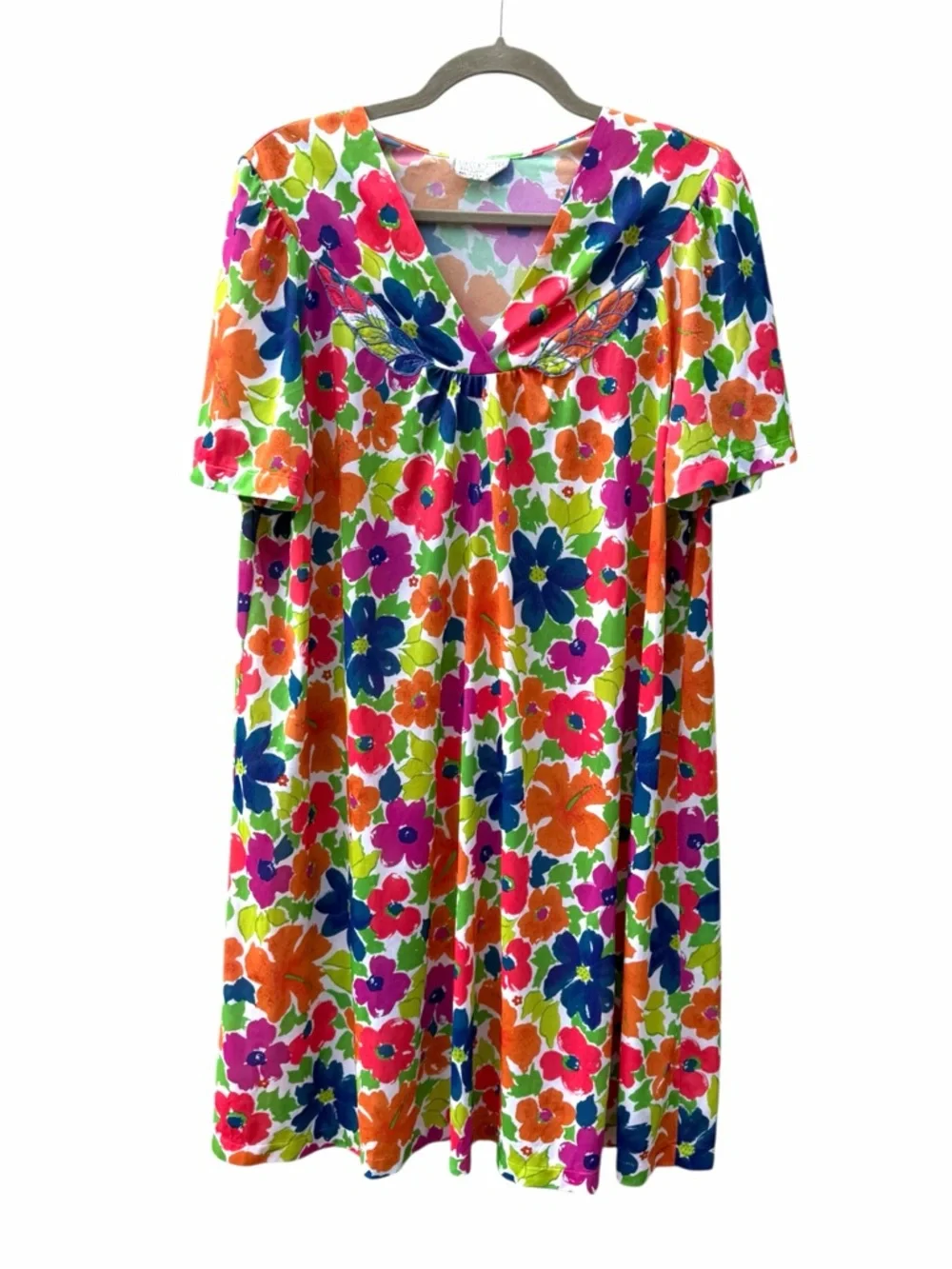 Vintage 80s/90s Vassarette Size L Floral Colorful Retro Nightgown Made in USA